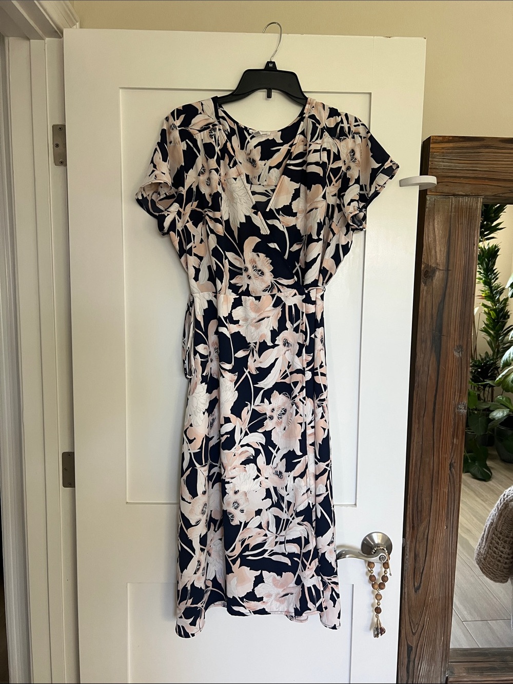 Leith Navy Wrap Dress with Blush Floral Print